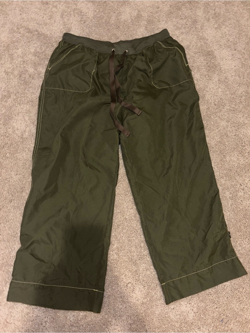 Fuda Lounge Olive Green Parachute Capri Cargo Pants Contrast Stitch XL